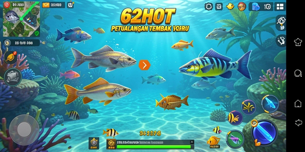 Tampilan dalam game 62HOT yang menampilkan aksi Tembak Ikan yang mendebarkan.