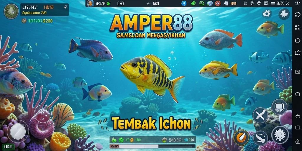 Screenshot utama AMPER88 menampilkan para pemain yang asyik menembak ikan.