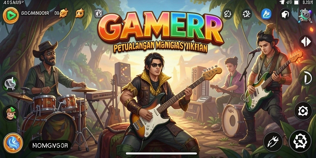 Tampilan gameplay GAMERP yang seru dan interaktif dengan berbagai pilihan lagu.