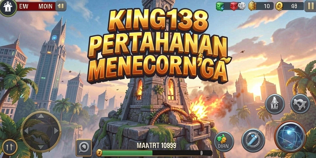 Tangkapan layar KING138 menampilkan aksi menara pertahanan yang intens.