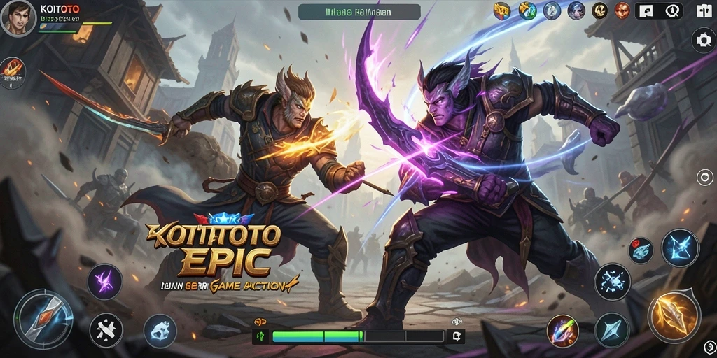 Screenshot utama KOITOTO yang menunjukkan aksi pertarungan yang mendebarkan.