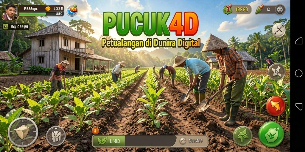 Screenshot gameplay PUCUK4D menampilkan kebun yang hijau dan subur.