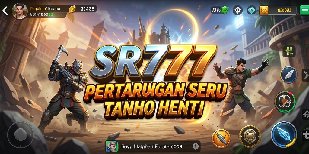 Screenshot gameplay menunjukkan karakter bertarung dalam arena dengan grafis yang menakjubkan.