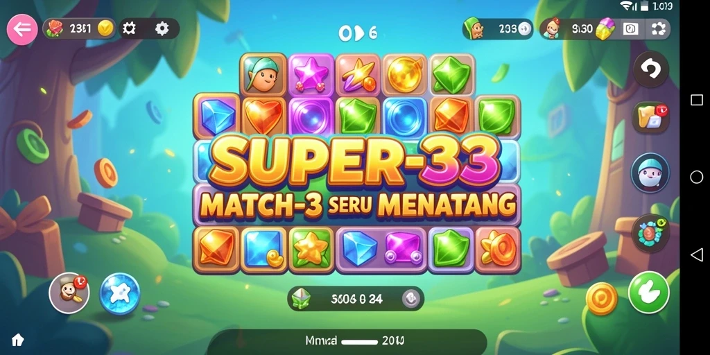 Tampilan menarik dari gameplay <strong>SUPER33</strong> dengan permata berwarna-warni.