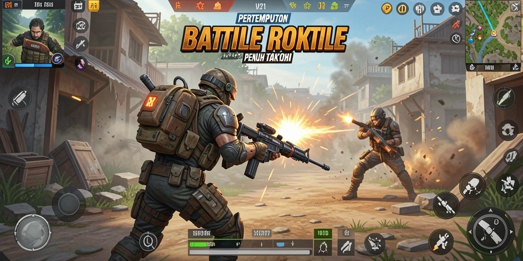 Screenshot gameplay V21 yang menunjukkan aksi Battle Royale yang menegangkan.